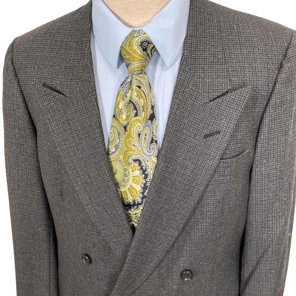Pierre Cardin Bachrach Blazer Mens 42R Gray‎ Houndstooth Double Breasted USA VTG